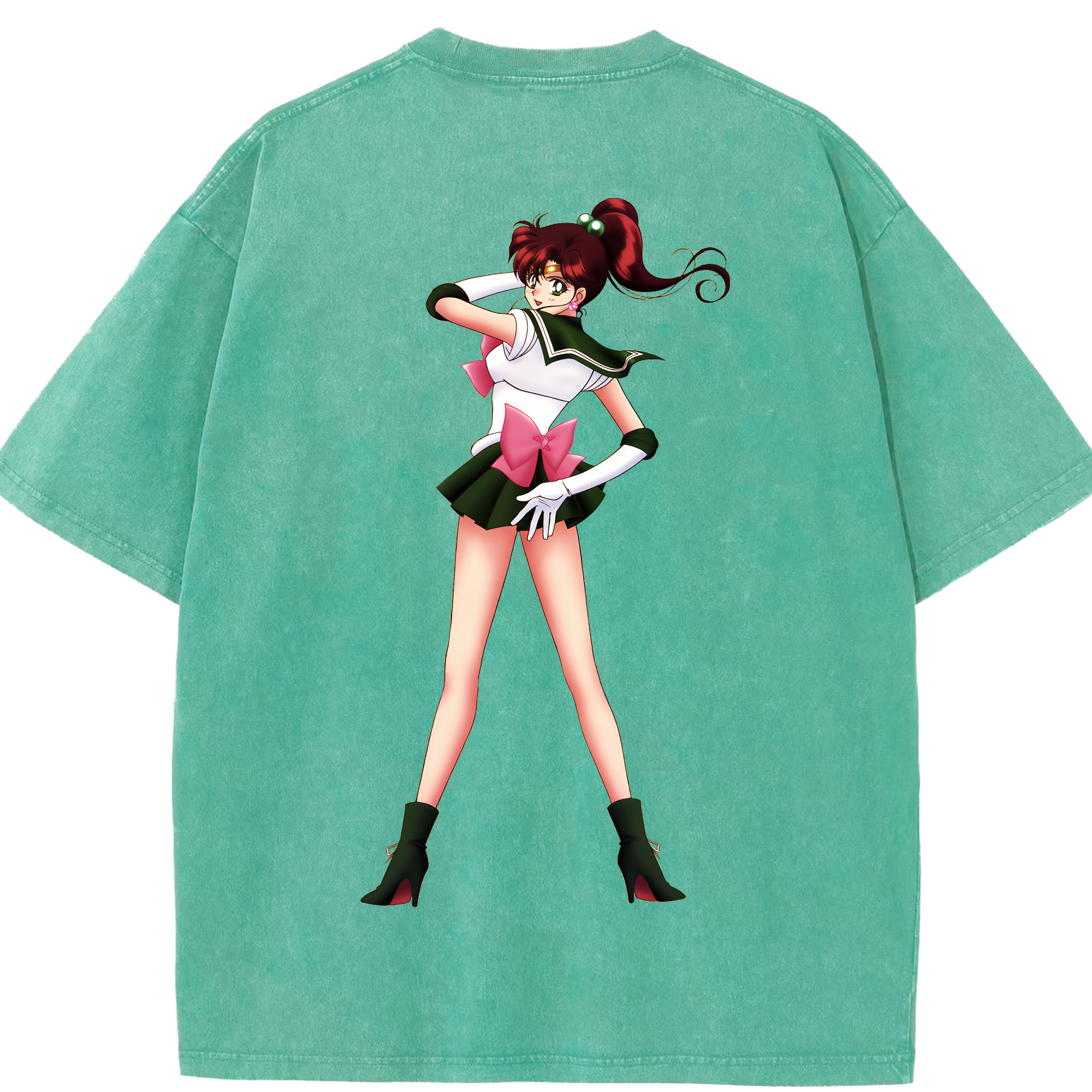 （画像用） 美少女戦士セーラームーン 木野 まこと きの まこと Sailor Moon Kino Makoto （セーラージュピター；Sailor Jupiter） 綿100% ヴィンテージ風 半袖Tシャツ（背面プリント）
